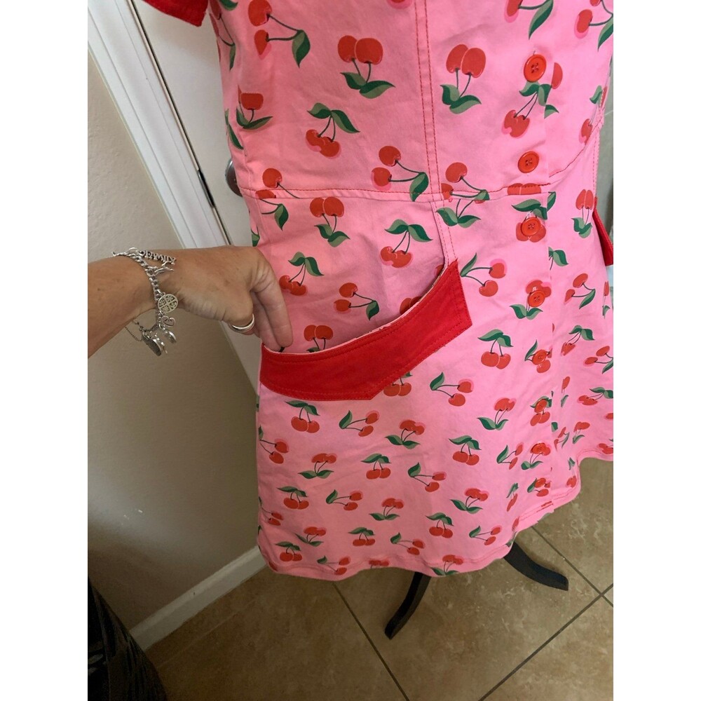 Unique Vintage Pink Denim & Cherry Print Fit & Flare Dress XL 14 NWOT - Picture 9 of 13